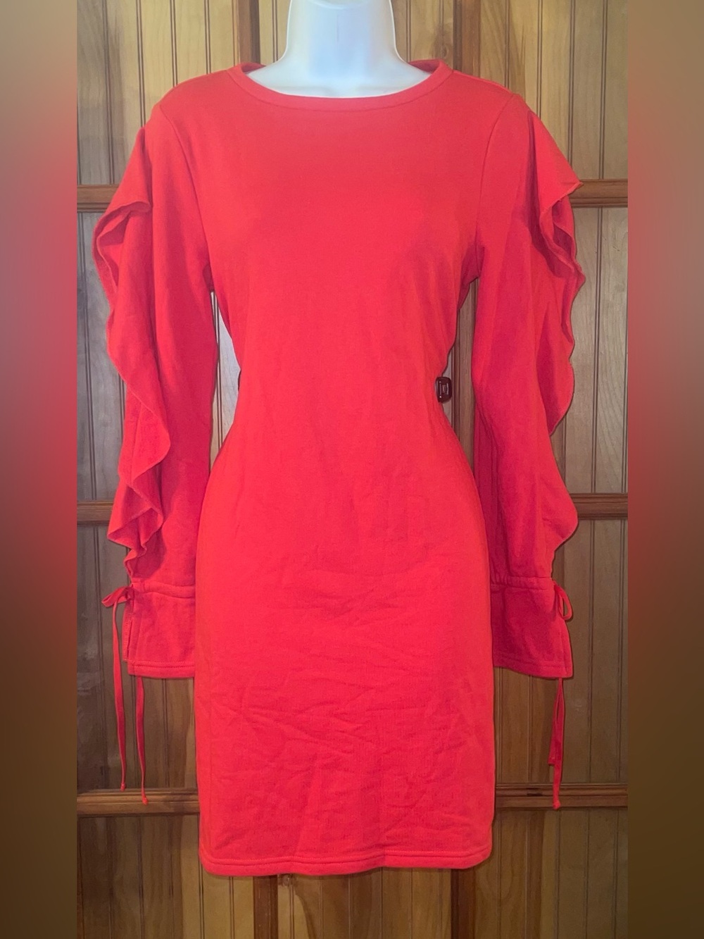 Stylish Red Ruffle-Sleeve Women's Dress